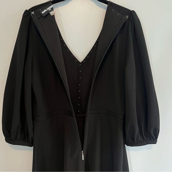 Karl Lagerfeld Paris Studded V-Neck Dress - Picture 6 of 9